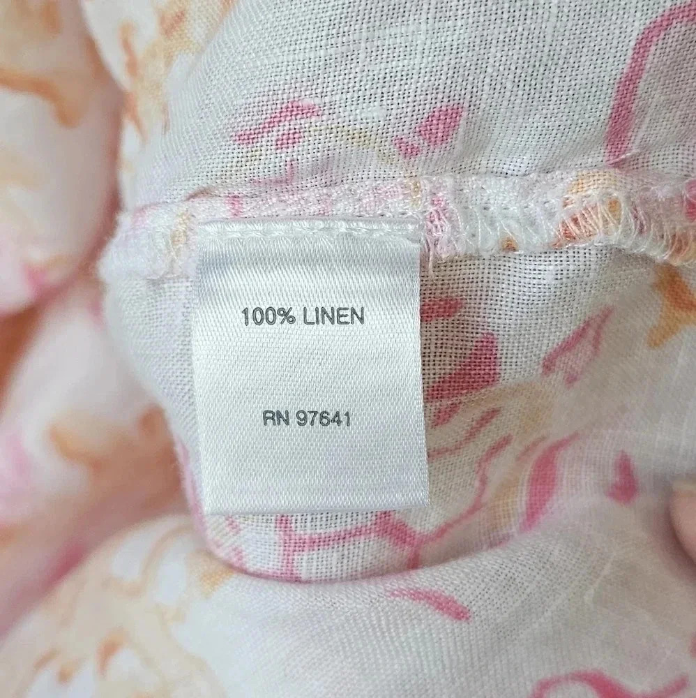 J. Jill Women M Love Linen Blouse Pink Orange Coral Print Pristine Investment - Picture 7 of 7